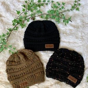 3BN Messy Bun Knitted Beanies Set of 3